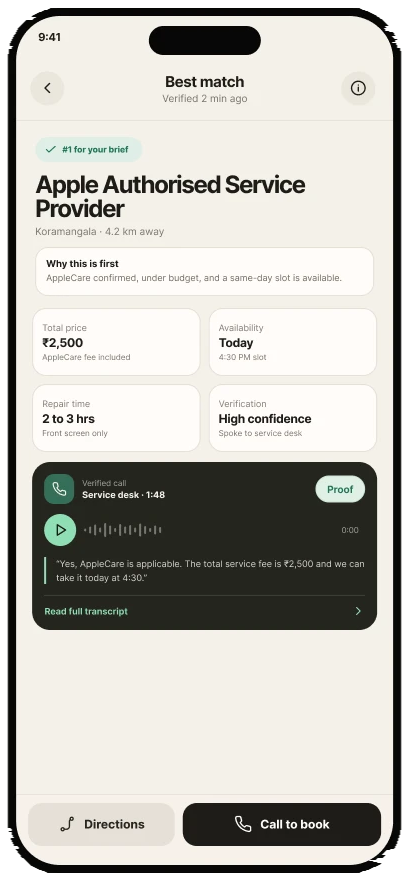 Aurora AI business detail with verified call recording and transcript