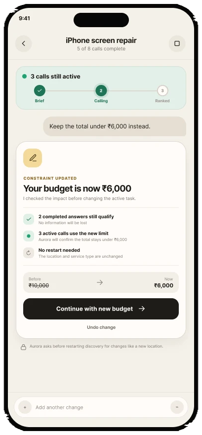 Aurora AI mid-run budget constraint update confirmation