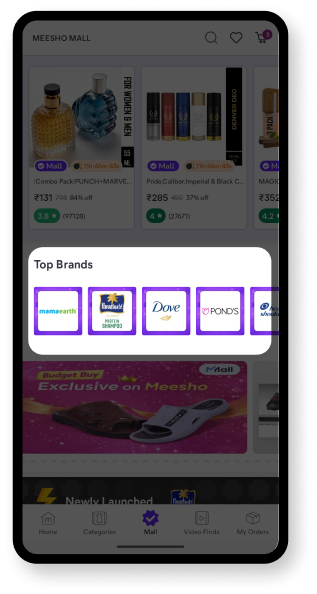 Meesho Mall brand-first home screen