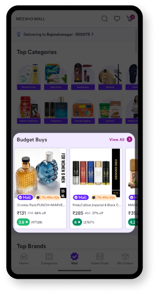 Meesho Mall branded assortment screen